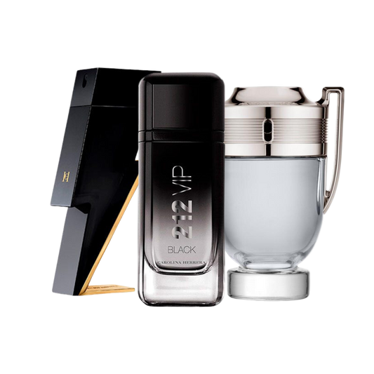 Combo 3 perfumes Carolina Herrera BAD BOY, Carolina Herrera 212 VIP BLACK e Paco Rabanne INVICTUS 100ml - Madrid Perfumes