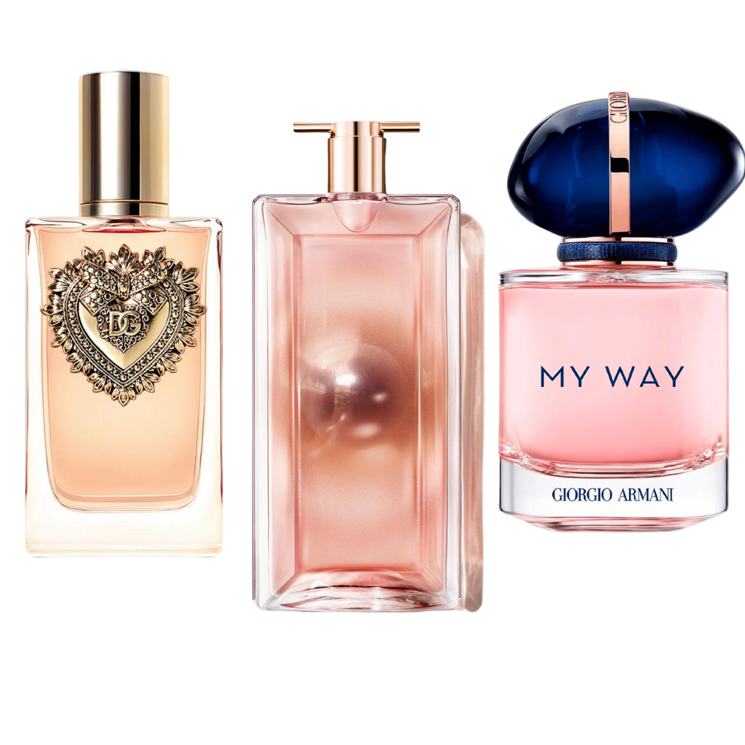 Conjunto de 3 perfumes Dolce & Gabanna Devotion, My Way Giorgio Armani, Lancôme Idôle 100ml